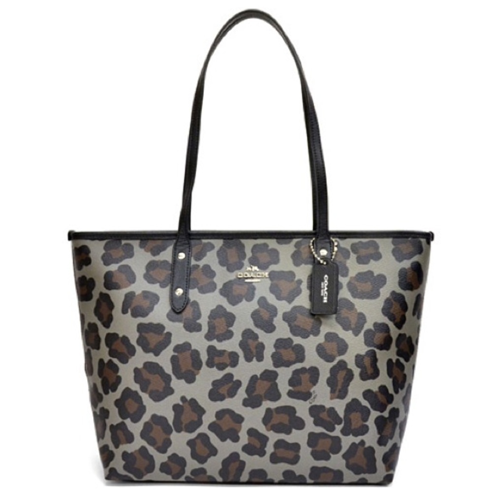 Charcoal color cheetah print coach handbag